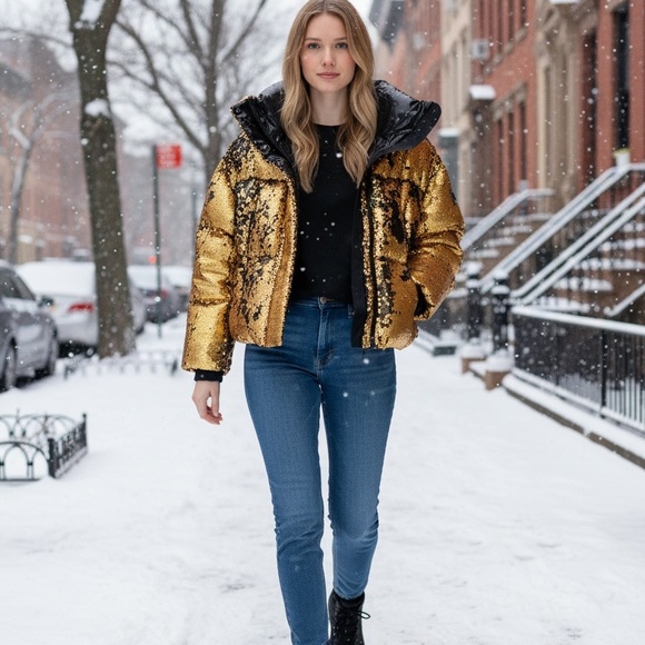 RUDSAK LIMITED EDITION Jackets & Blazers - RUDSAK LIMITED EDITION LAWRENCE ARMY Gold/Green Sequin Women's Jacket Med